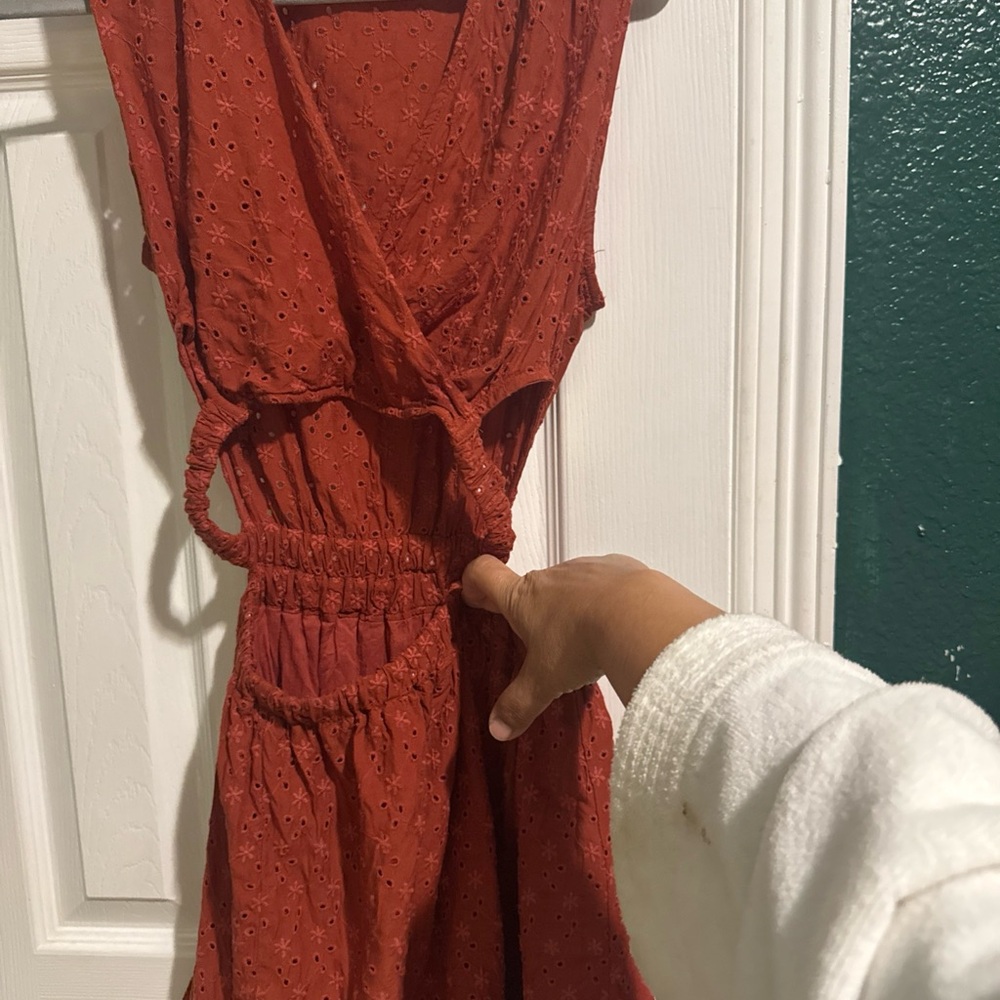 Goodnight Macaroon Rust Orange Eyelet dress